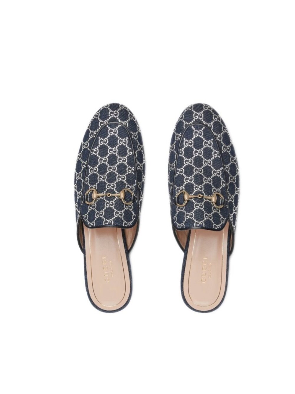 Gucci GG Crystal-embellished Denim Princetown Slippers Navy Blue EU39 837402